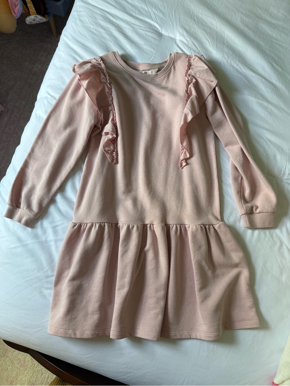 H&M Blush Pink Ruffle Sweatshirt Dress for Girls
